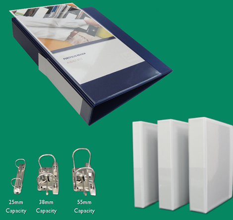 Solicitors PVC ring binders with front pocket biased to the left.